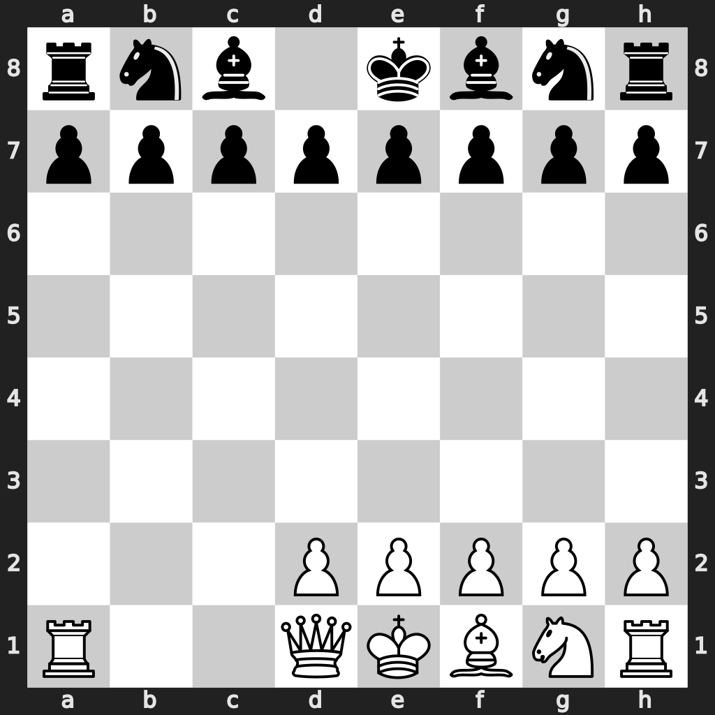 White missing 1 bishop, 1 knight, 3 pawns; Black missing its queen.